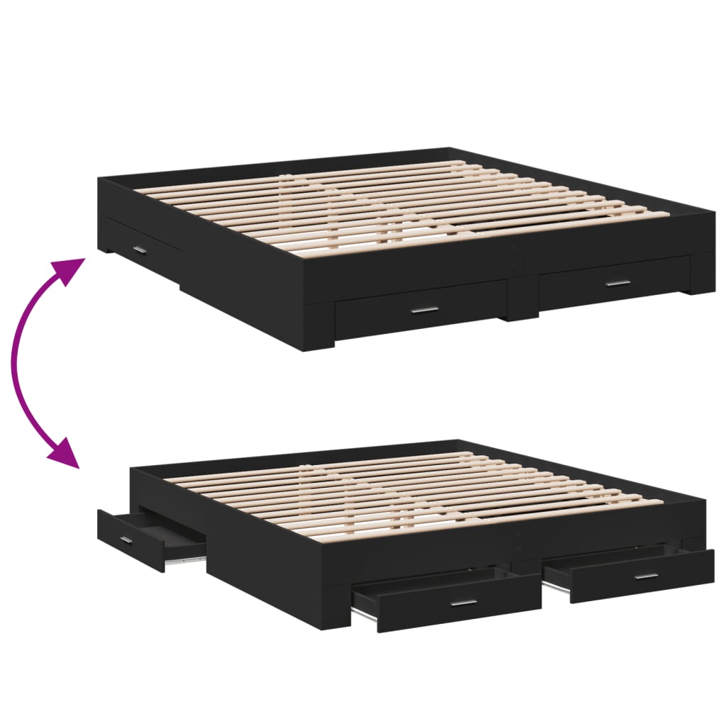 Modern Wooden Super King Size 150cm Bed Frame Base With Storage Drawers Wood Beds
