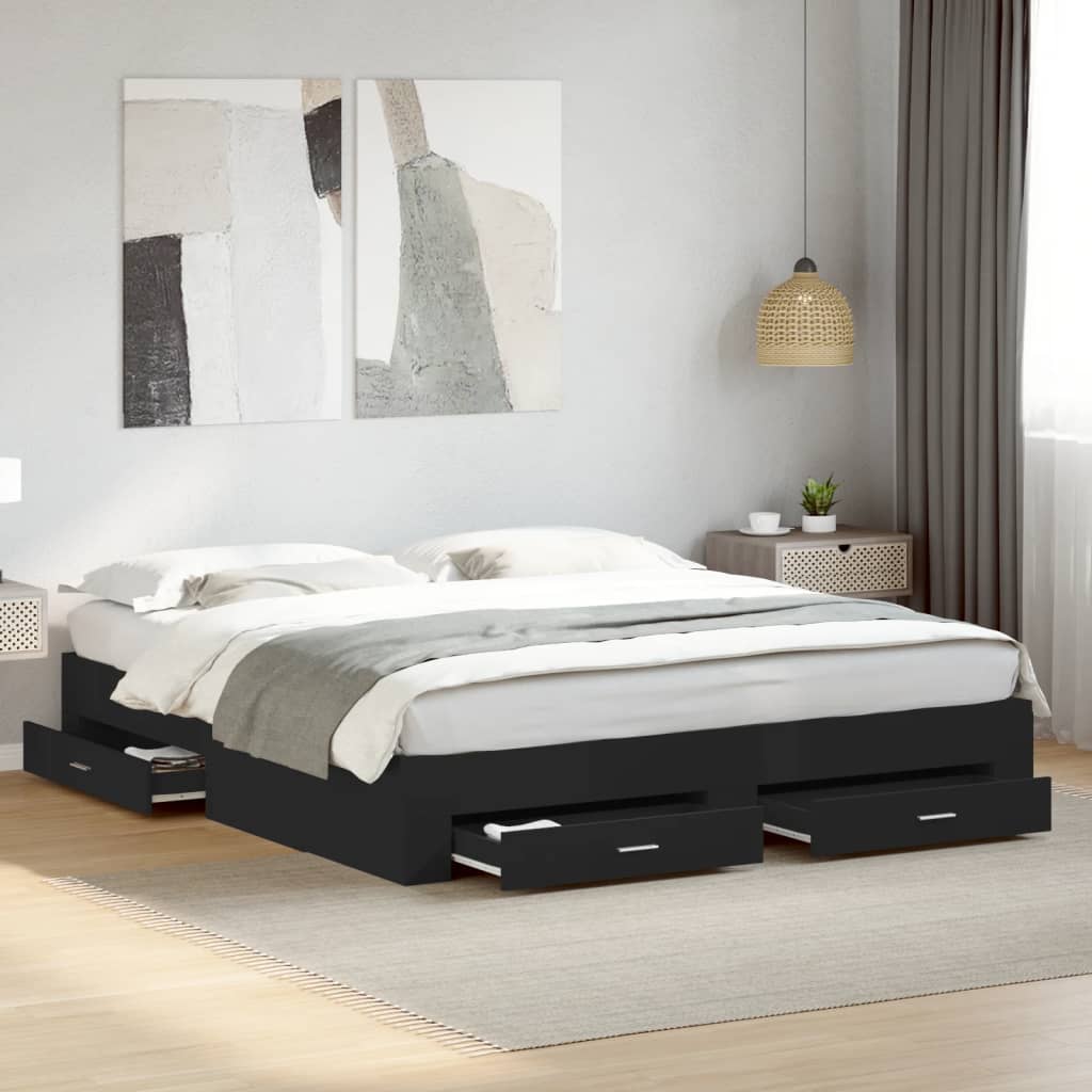 Modern Wooden Super King Size 150cm Bed Frame Base With Storage Drawers Wood Beds