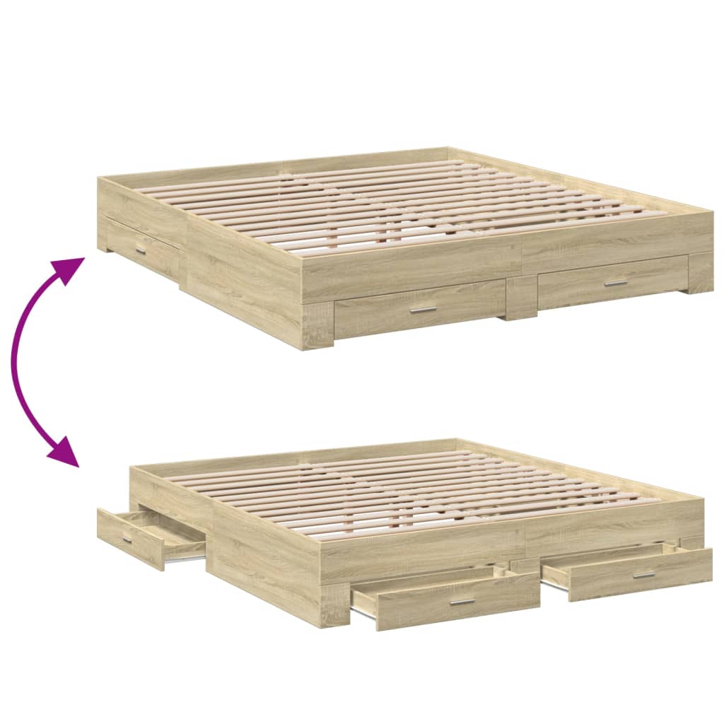 Modern Wooden Super King Size 150cm Bed Frame Base With Storage Drawers Wood Beds