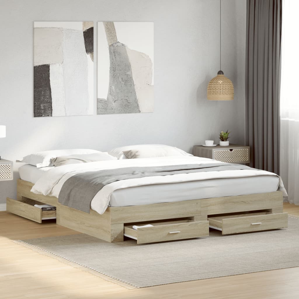 Modern Wooden Super King Size 150cm Bed Frame Base With Storage Drawers Wood Beds