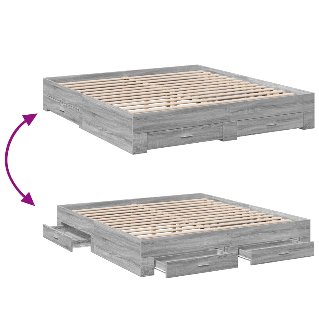 Modern Wooden Super King Size 150cm Bed Frame Base With Storage Drawers Wood Beds
