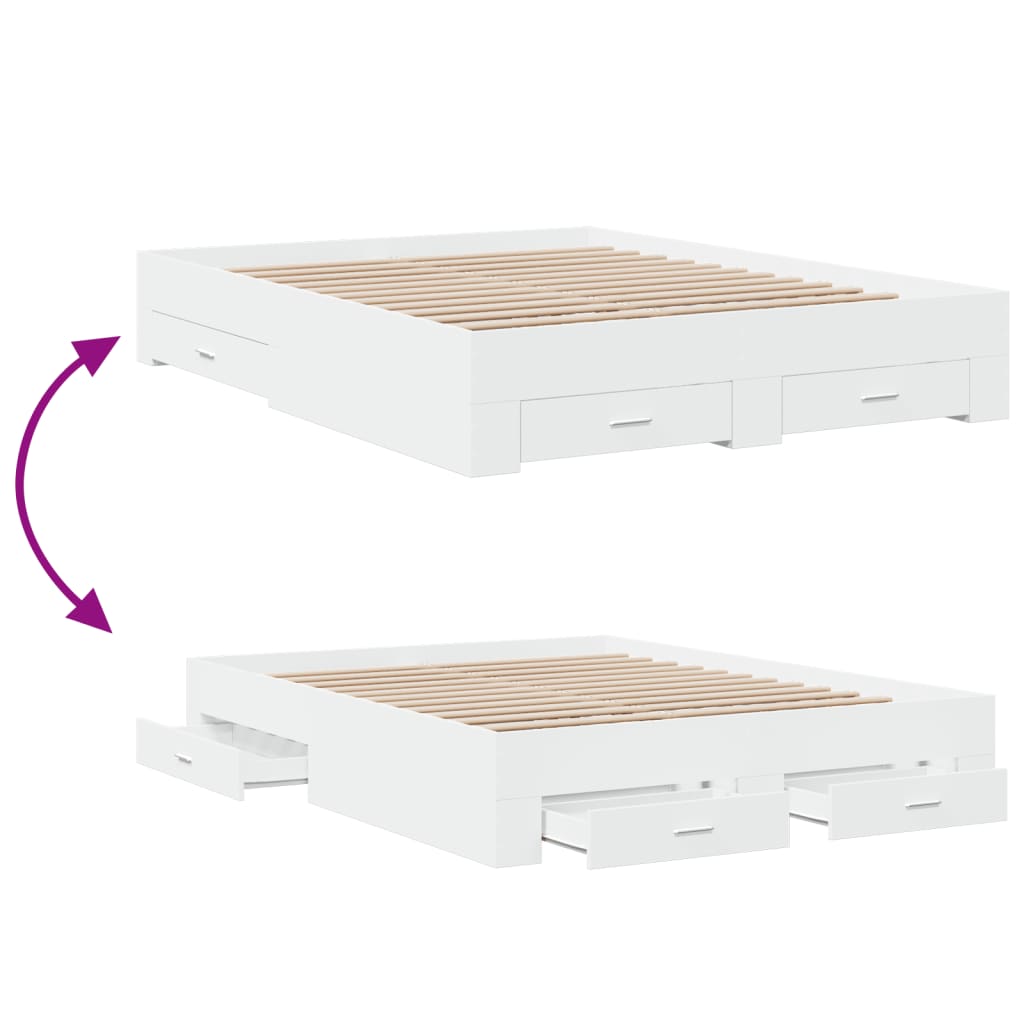 Modern Wooden Queen Size 160cm Bed Frame Base With Storage Drawers Wood Beds