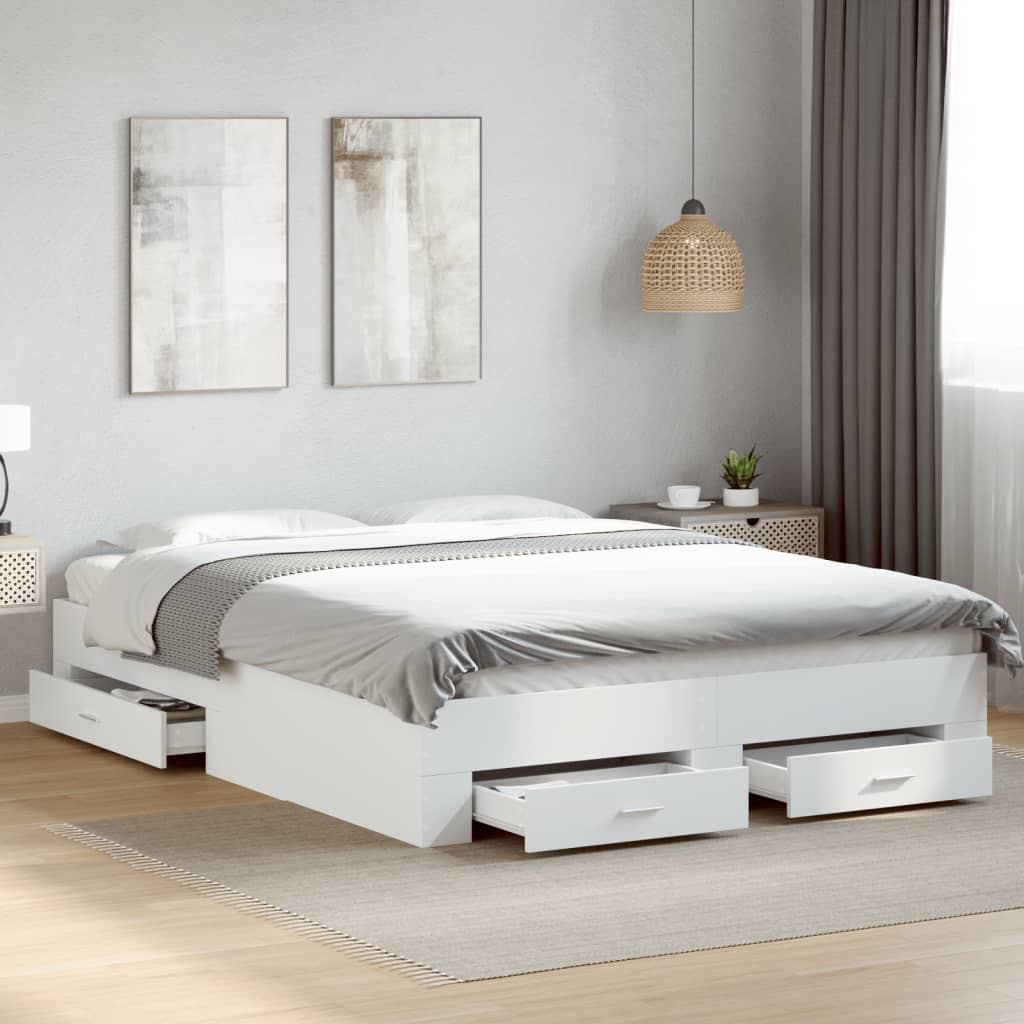 Modern Wooden Queen Size 160cm Bed Frame Base With Storage Drawers Wood Beds