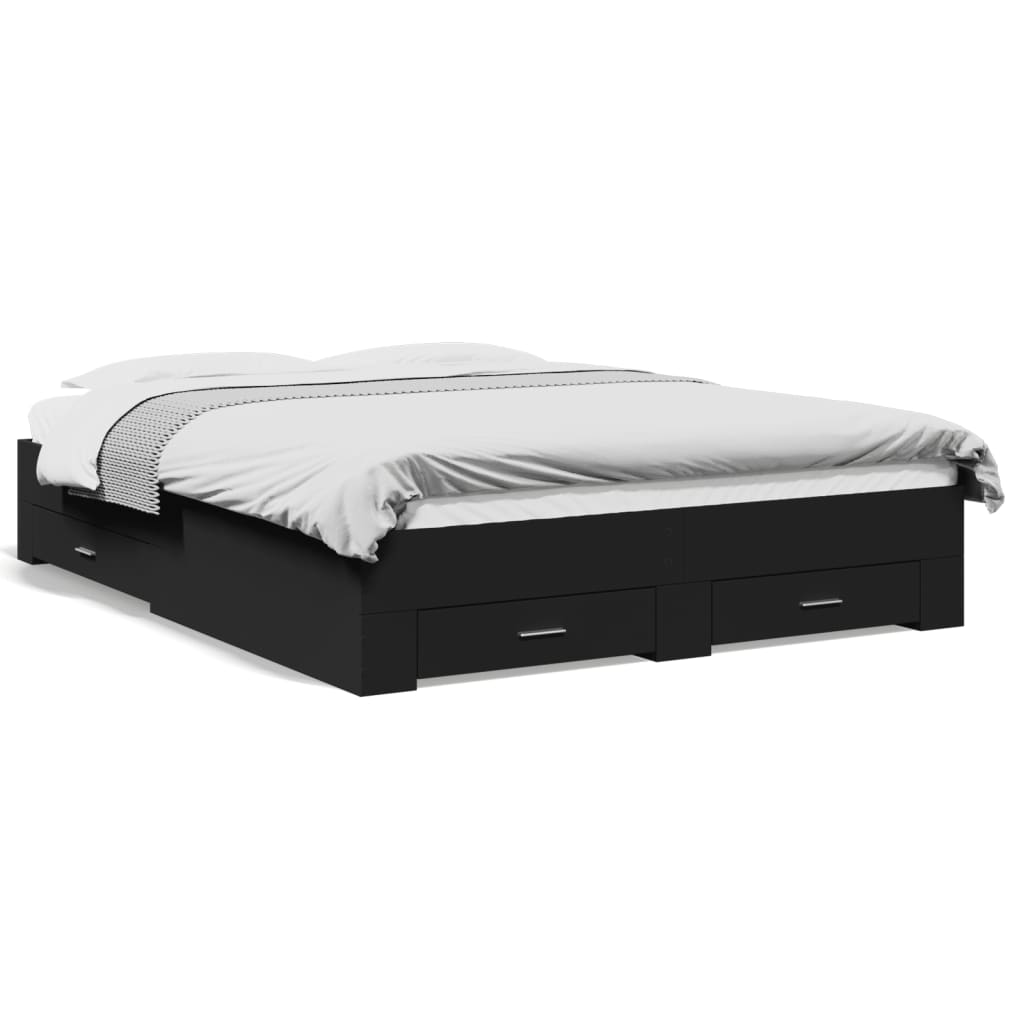 Modern Wooden Queen Size 160cm Bed Frame Base With Storage Drawers Wood Beds