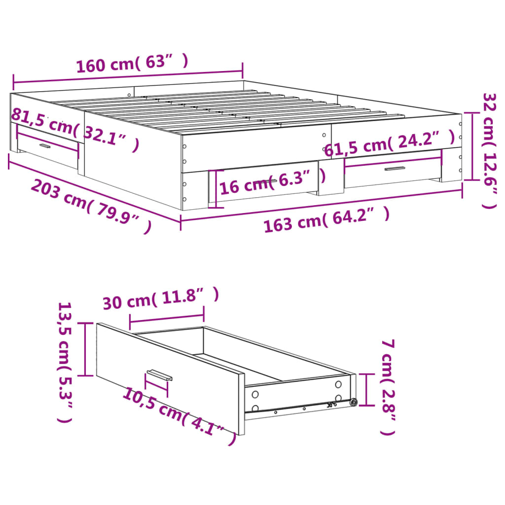 Modern Wooden Queen Size 160cm Bed Frame Base With Storage Drawers Wood Beds