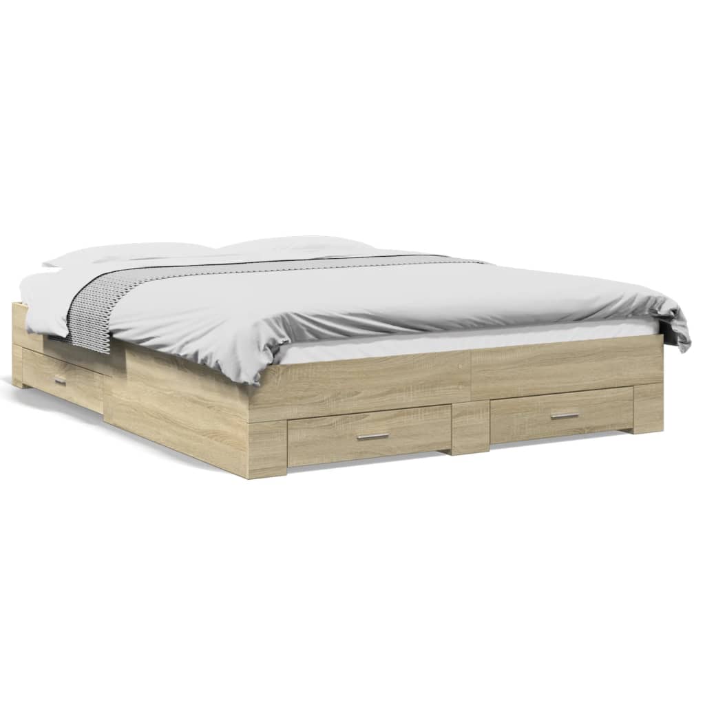 Modern Wooden Queen Size 160cm Bed Frame Base With Storage Drawers Wood Beds