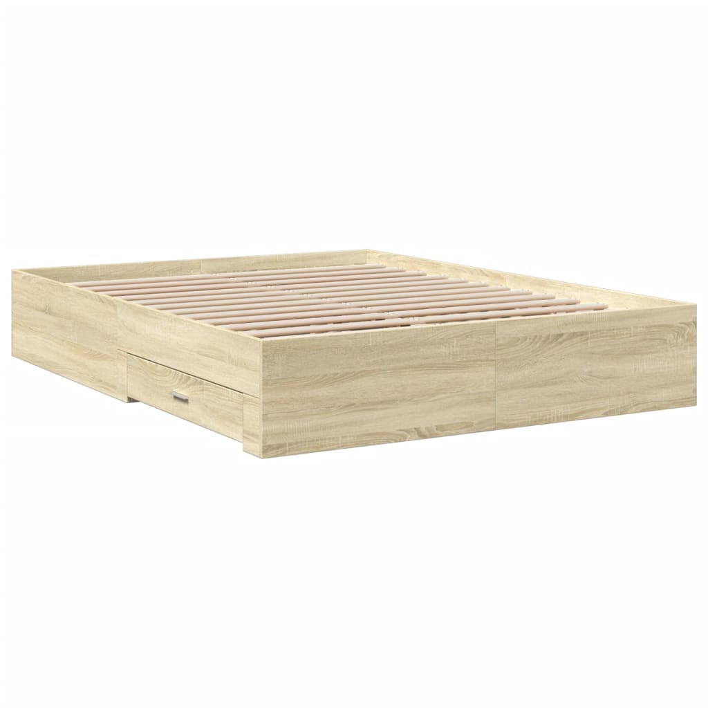 Modern Wooden Queen Size 160cm Bed Frame Base With Storage Drawers Wood Beds