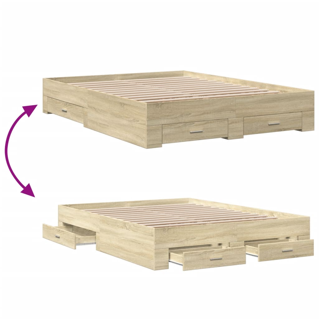 Modern Wooden Queen Size 160cm Bed Frame Base With Storage Drawers Wood Beds