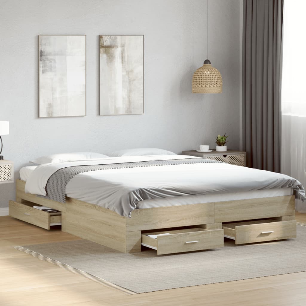 Modern Wooden Queen Size 160cm Bed Frame Base With Storage Drawers Wood Beds