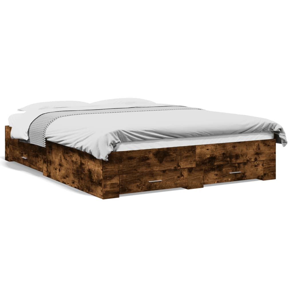 Modern Wooden Queen Size 160cm Bed Frame Base With Storage Drawers Wood Beds