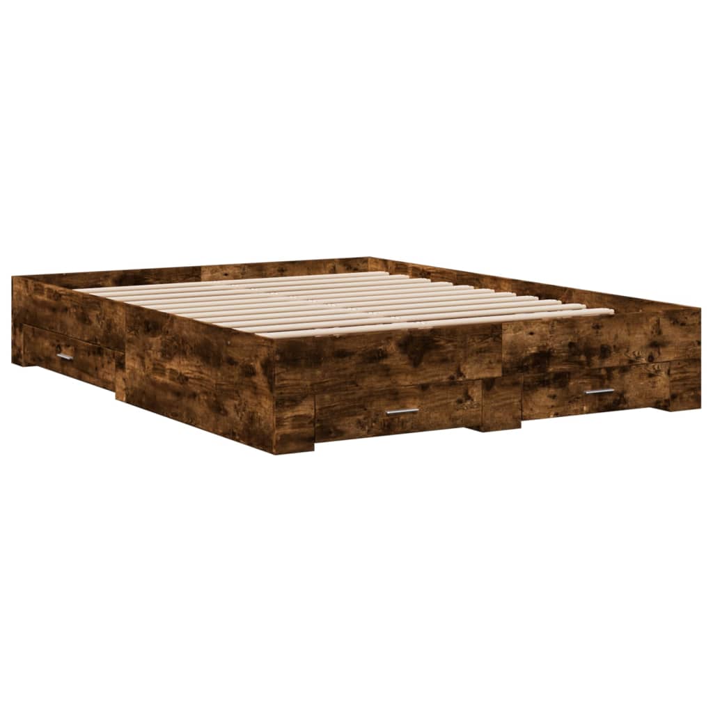 Modern Wooden Queen Size 160cm Bed Frame Base With Storage Drawers Wood Beds