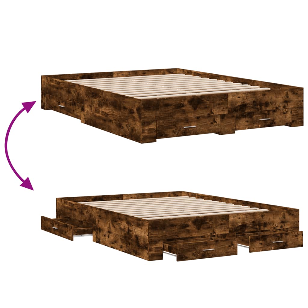 Modern Wooden Queen Size 160cm Bed Frame Base With Storage Drawers Wood Beds