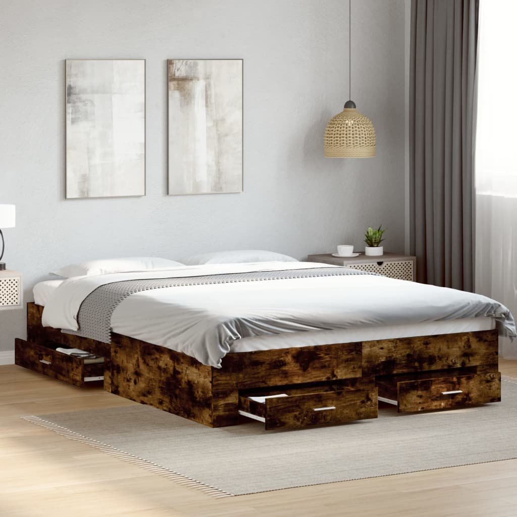 Modern Wooden Queen Size 160cm Bed Frame Base With Storage Drawers Wood Beds