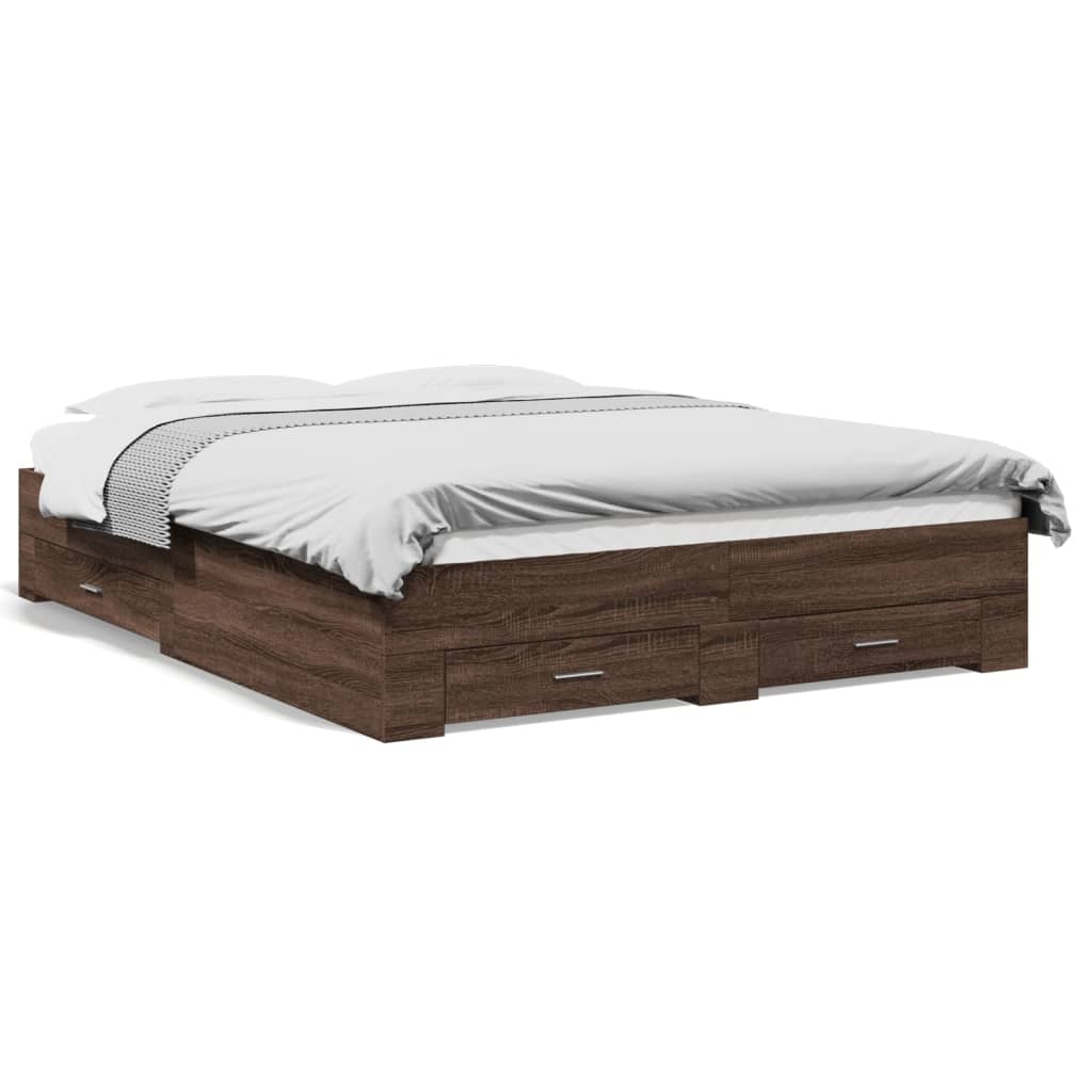 Modern Wooden Queen Size 160cm Bed Frame Base With Storage Drawers Wood Beds