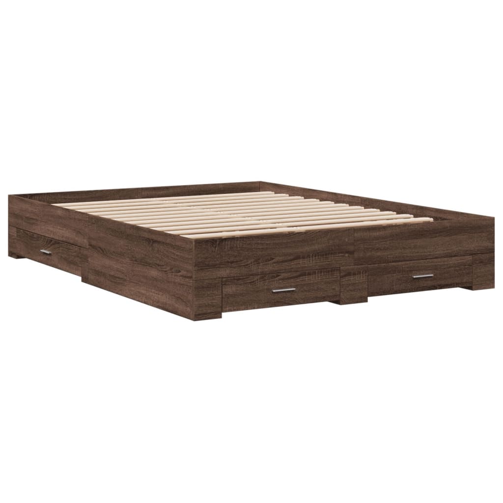 Modern Wooden Queen Size 160cm Bed Frame Base With Storage Drawers Wood Beds