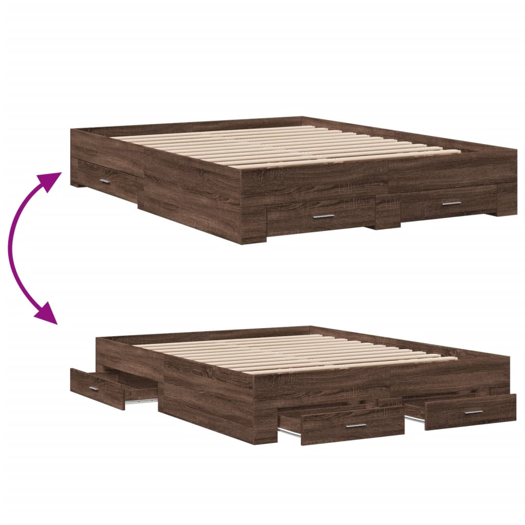 Modern Wooden Queen Size 160cm Bed Frame Base With Storage Drawers Wood Beds