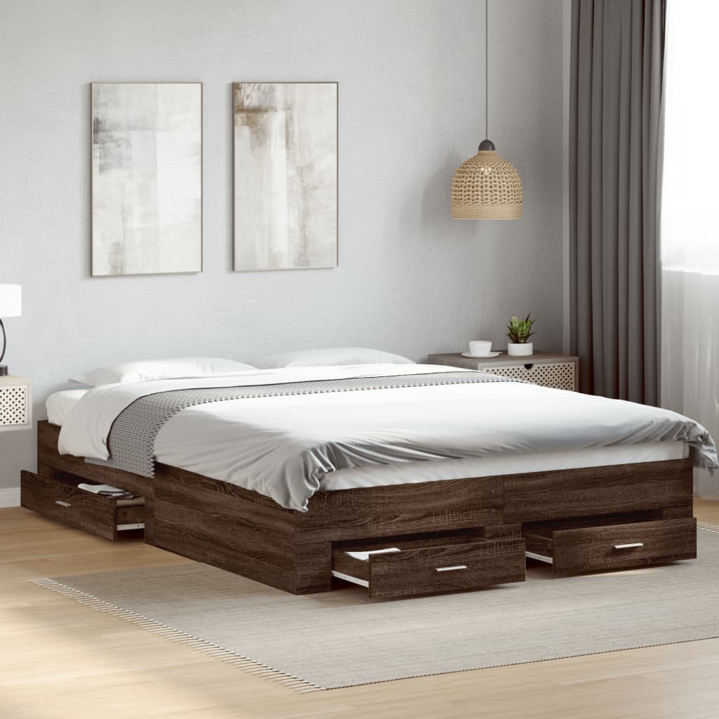 Modern Wooden Queen Size 160cm Bed Frame Base With Storage Drawers Wood Beds
