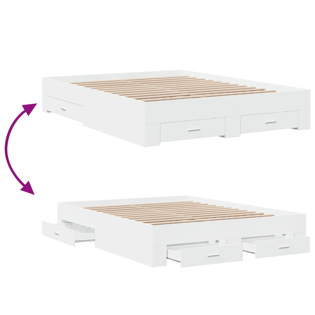 Modern Wooden King Size 150cm Bed Frame Base With Storage Drawers Wood Beds