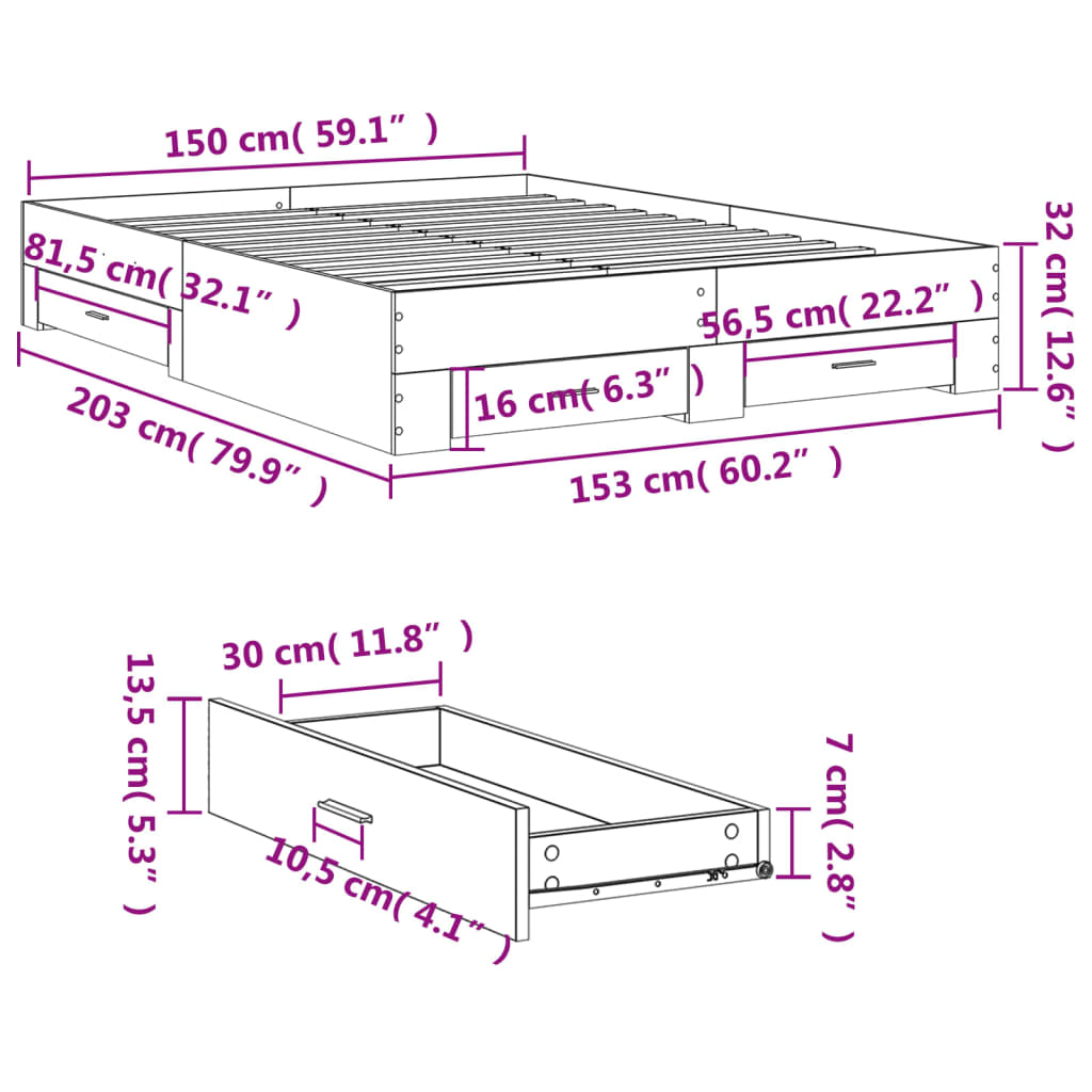 Modern Wooden King Size 150cm Bed Frame Base With Storage Drawers Wood Beds