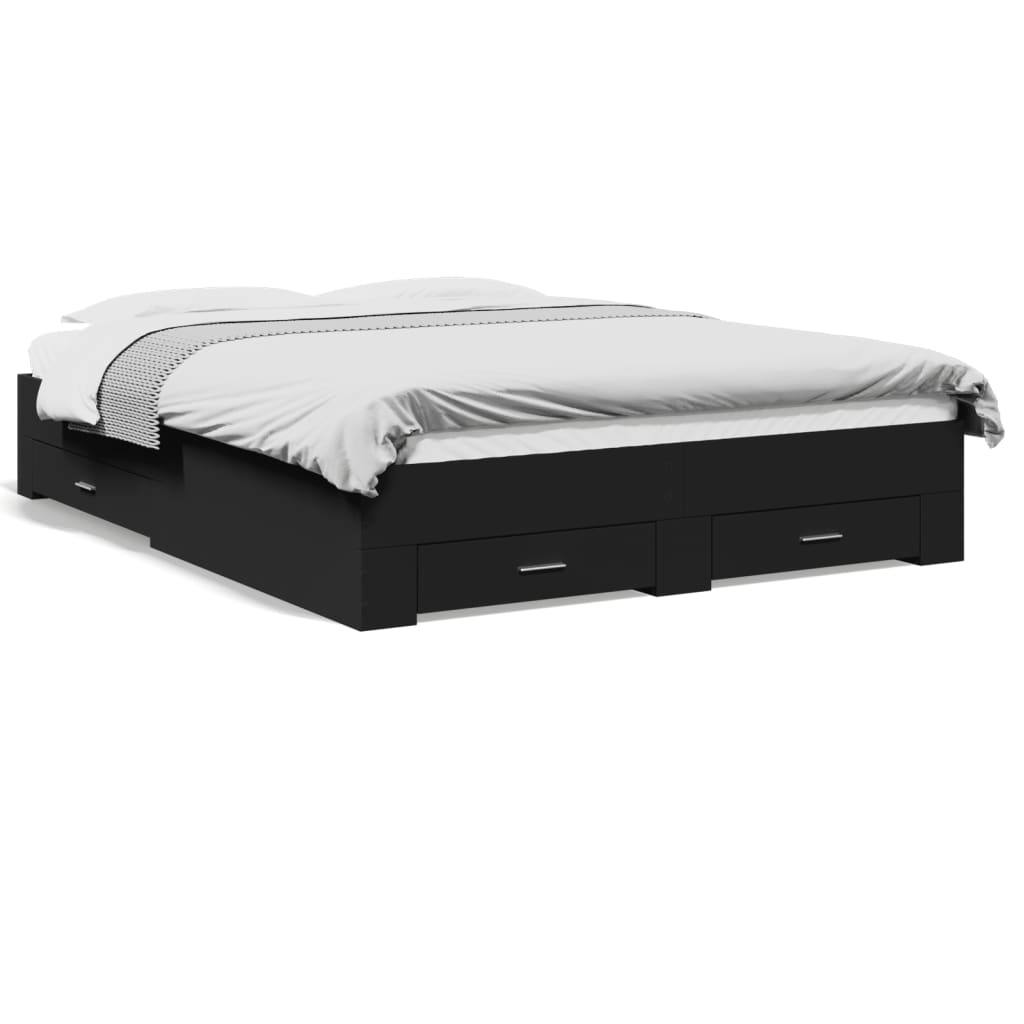 Modern Wooden King Size 150cm Bed Frame Base With Storage Drawers Wood Beds