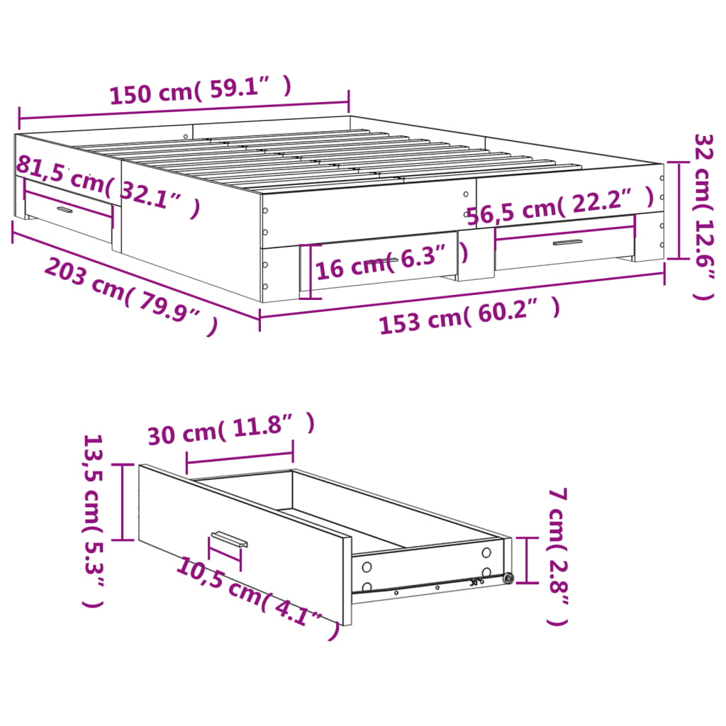 Modern Wooden King Size 150cm Bed Frame Base With Storage Drawers Wood Beds