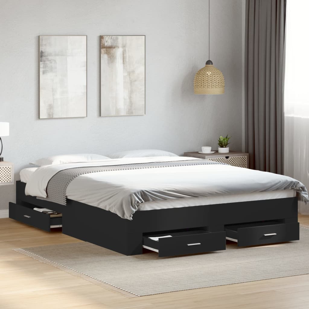 Modern Wooden King Size 150cm Bed Frame Base With Storage Drawers Wood Beds