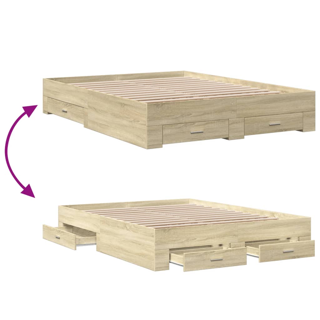 Modern Wooden King Size 150cm Bed Frame Base With Storage Drawers Wood Beds
