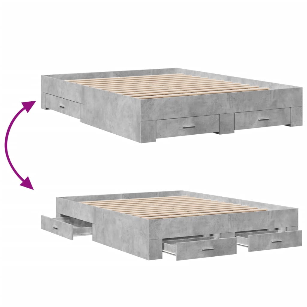 Modern Wooden King Size 150cm Bed Frame Base With Storage Drawers Wood Beds