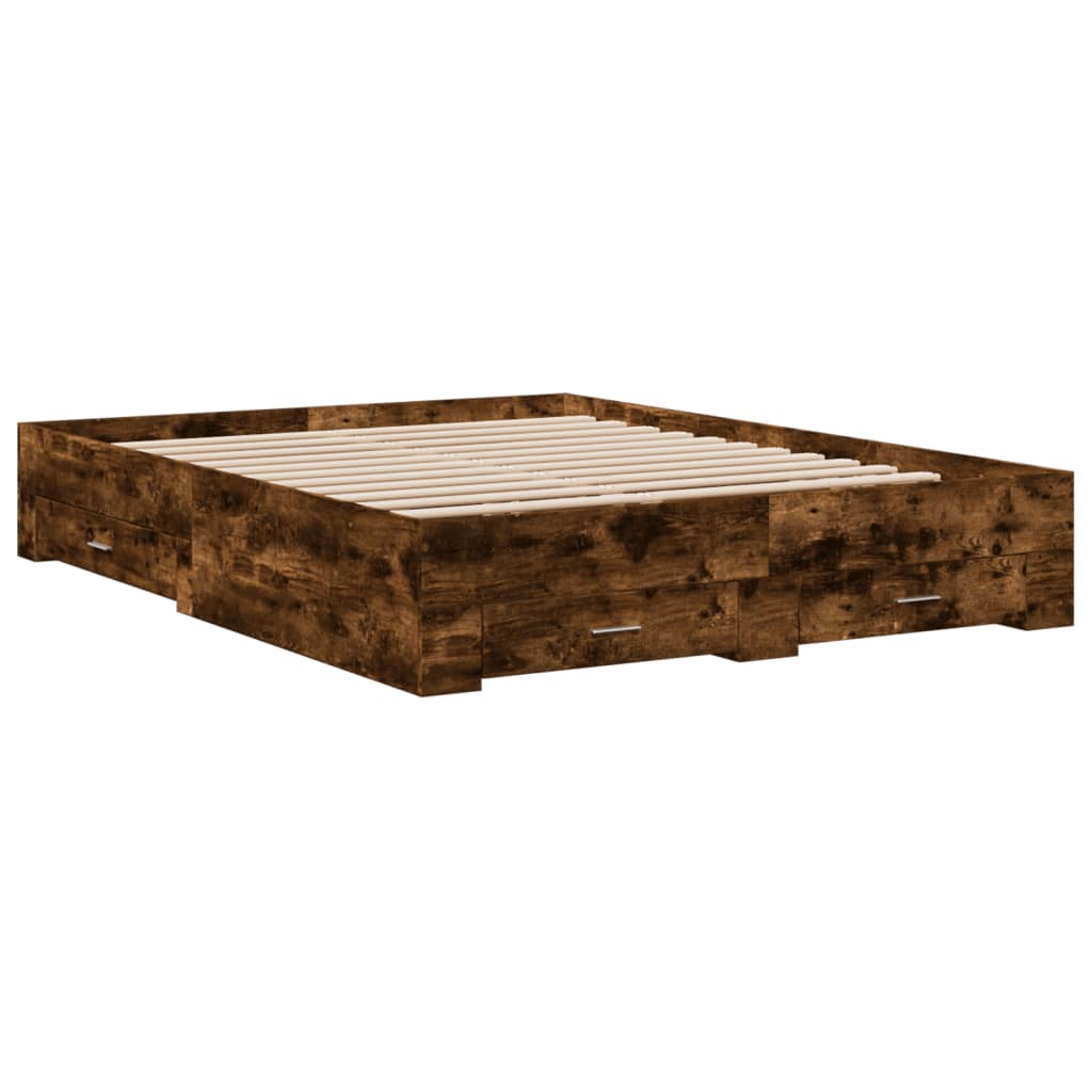Modern Wooden King Size 150cm Bed Frame Base With Storage Drawers Wood Beds