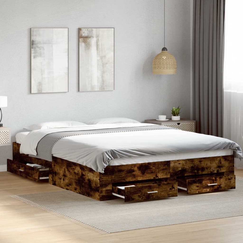 Modern Wooden King Size 150cm Bed Frame Base With Storage Drawers Wood Beds