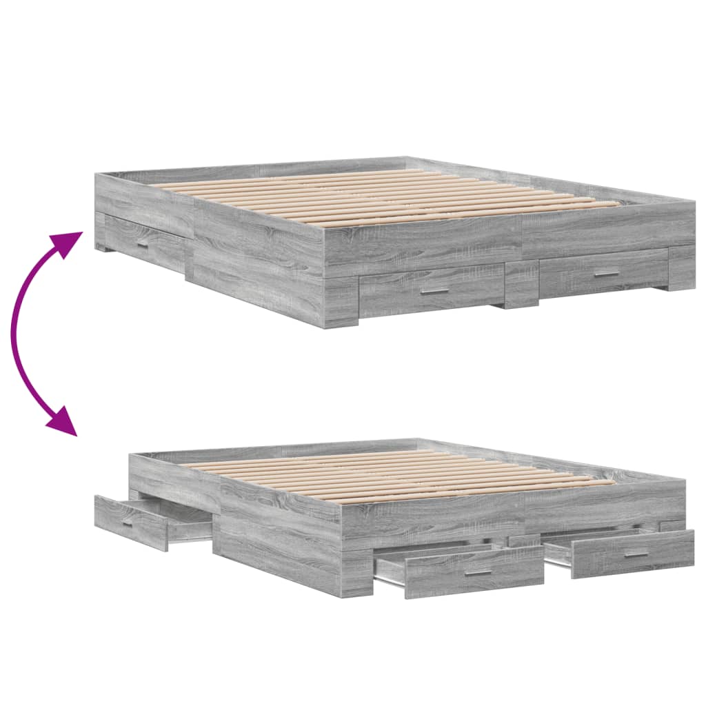 Modern Wooden King Size 150cm Bed Frame Base With Storage Drawers Wood Beds