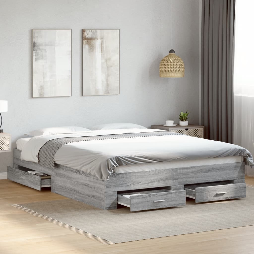 Modern Wooden King Size 150cm Bed Frame Base With Storage Drawers Wood Beds