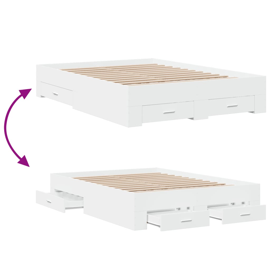 Bed Frame with Drawers without Mattress White 140x190 cm