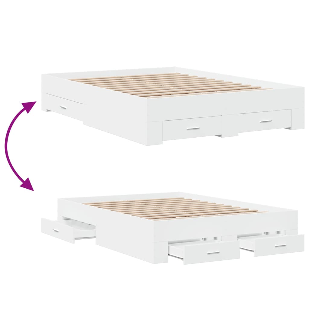 Modern Wooden Double Size 135cm Bed Frame Base With Storage Drawers Wood Beds