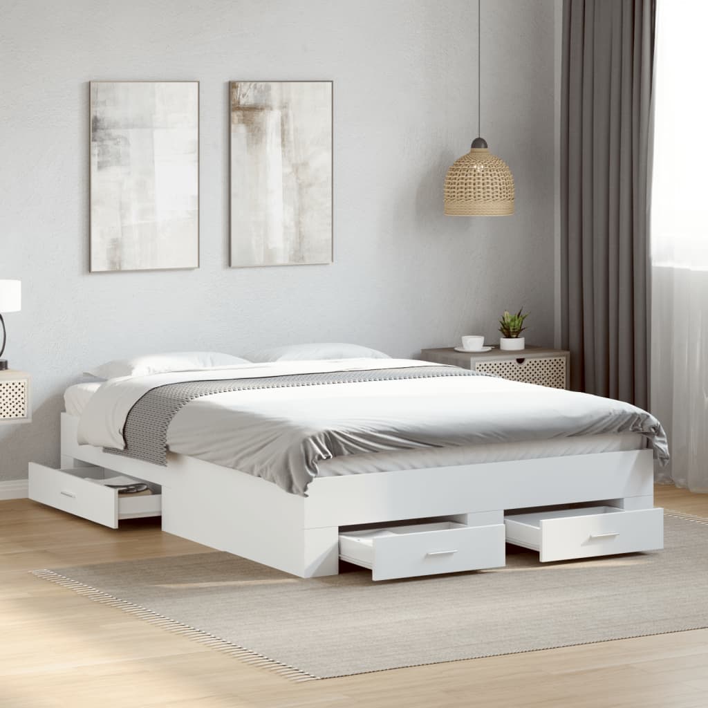 Modern Wooden Double Size 135cm Bed Frame Base With Storage Drawers Wood Beds