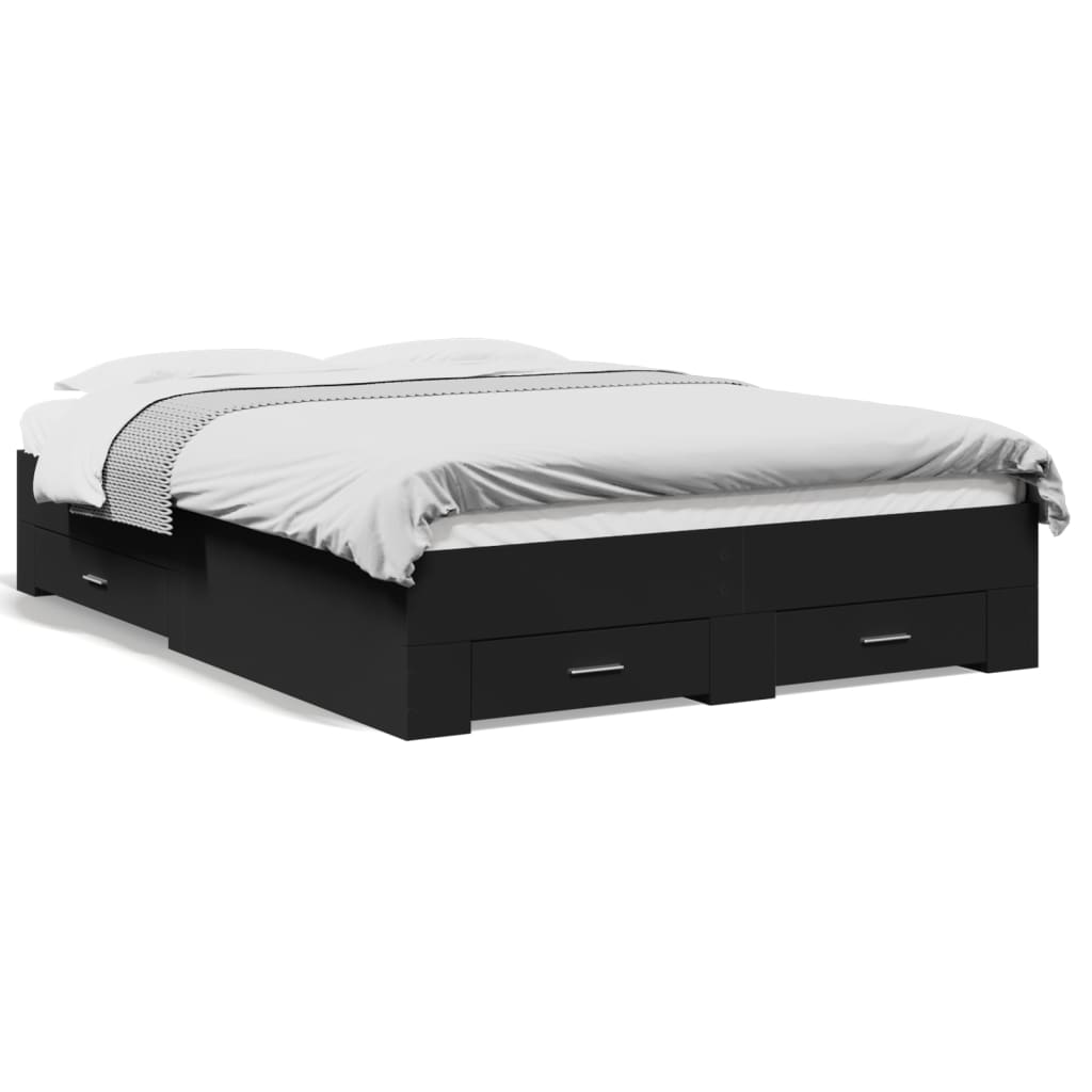 Modern Wooden Double Size 135cm Bed Frame Base With Storage Drawers Wood Beds