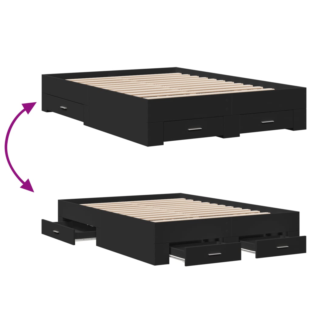 Bed Frame with Drawers without Mattress Black 135x190 cm Double