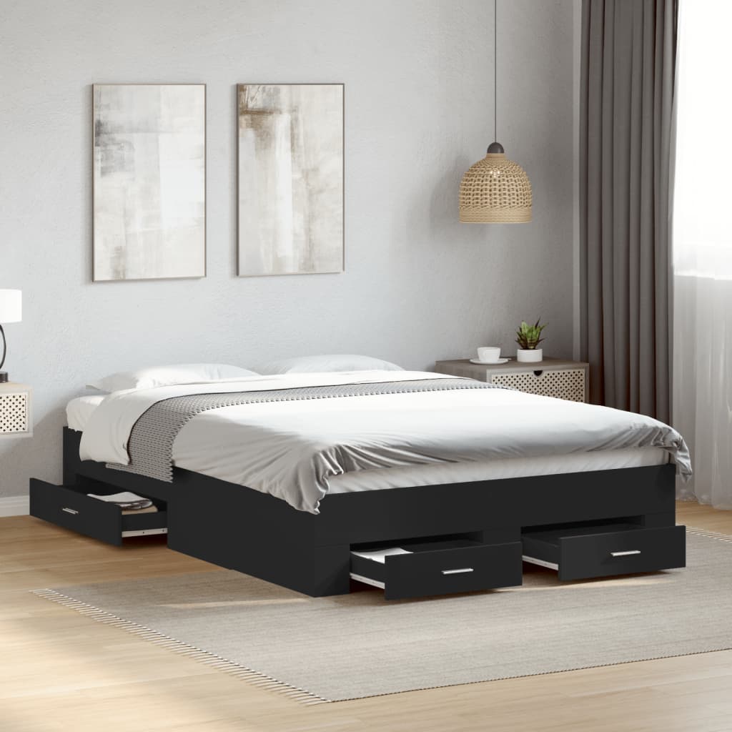 Bed Frame with Drawers without Mattress Black 135x190 cm Double