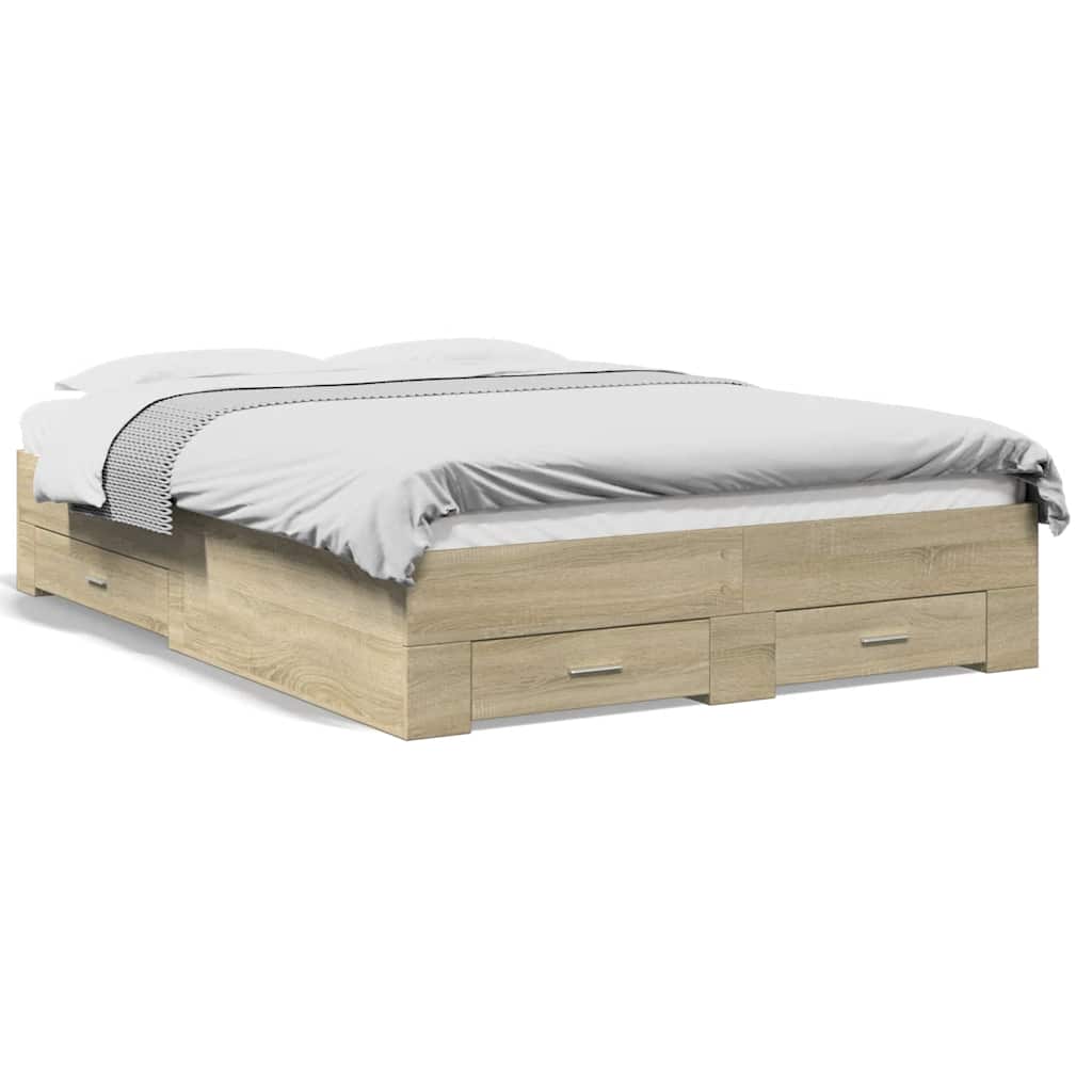 Modern Wooden Double Size 135cm Bed Frame Base With Storage Drawers Wood Beds
