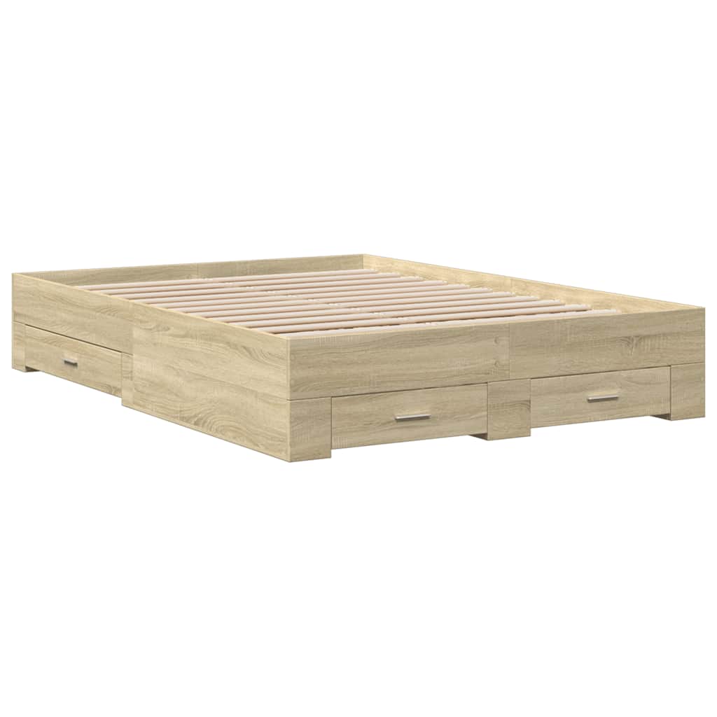 Modern Wooden Double Size 135cm Bed Frame Base With Storage Drawers Wood Beds