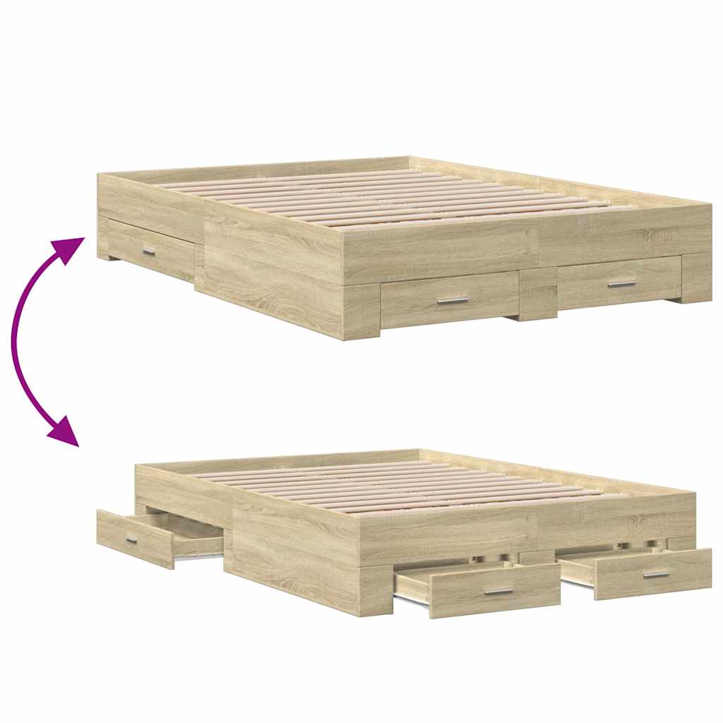 Modern Wooden Double Size 135cm Bed Frame Base With Storage Drawers Wood Beds