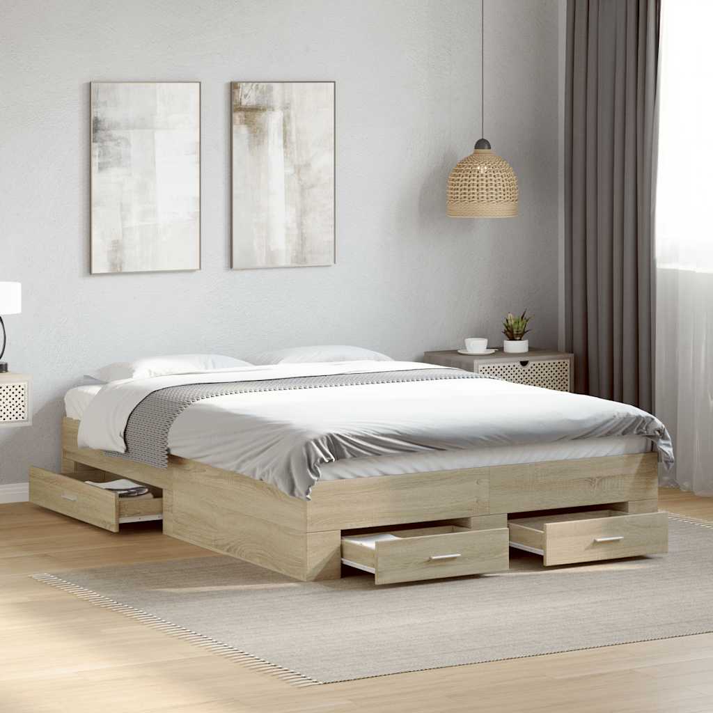Modern Wooden Double Size 135cm Bed Frame Base With Storage Drawers Wood Beds