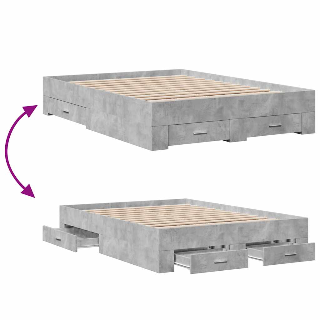 Modern Wooden Double Size 135cm Bed Frame Base With Storage Drawers Wood Beds