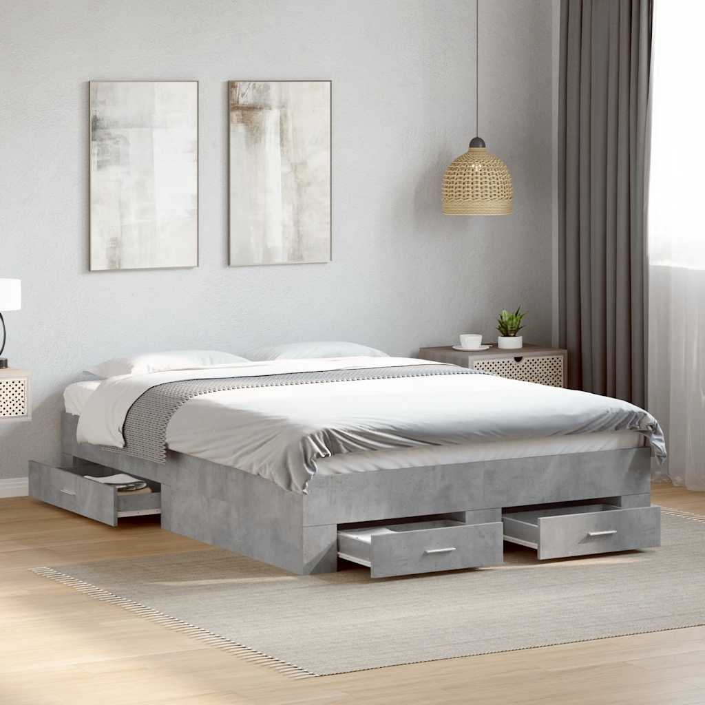 Modern Wooden Double Size 135cm Bed Frame Base With Storage Drawers Wood Beds