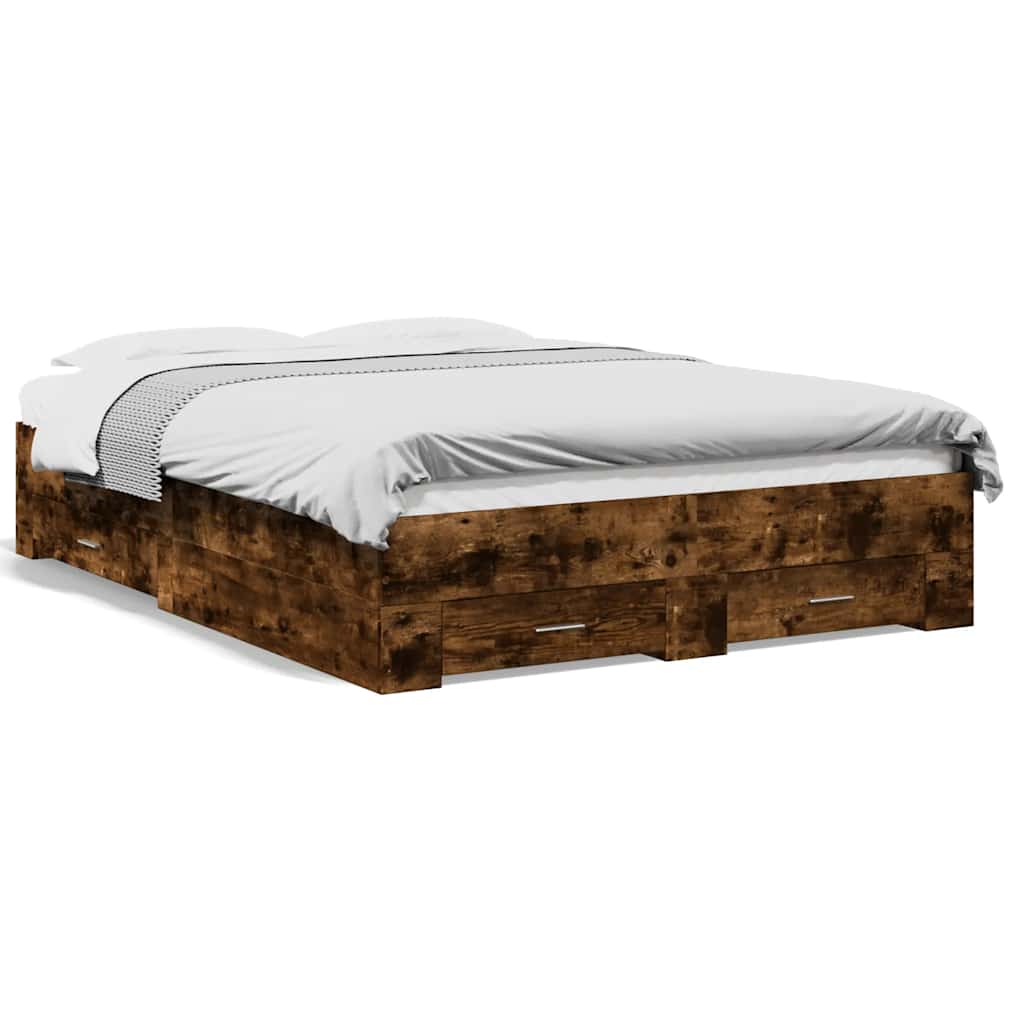 Modern Wooden Double Size 135cm Bed Frame Base With Storage Drawers Wood Beds