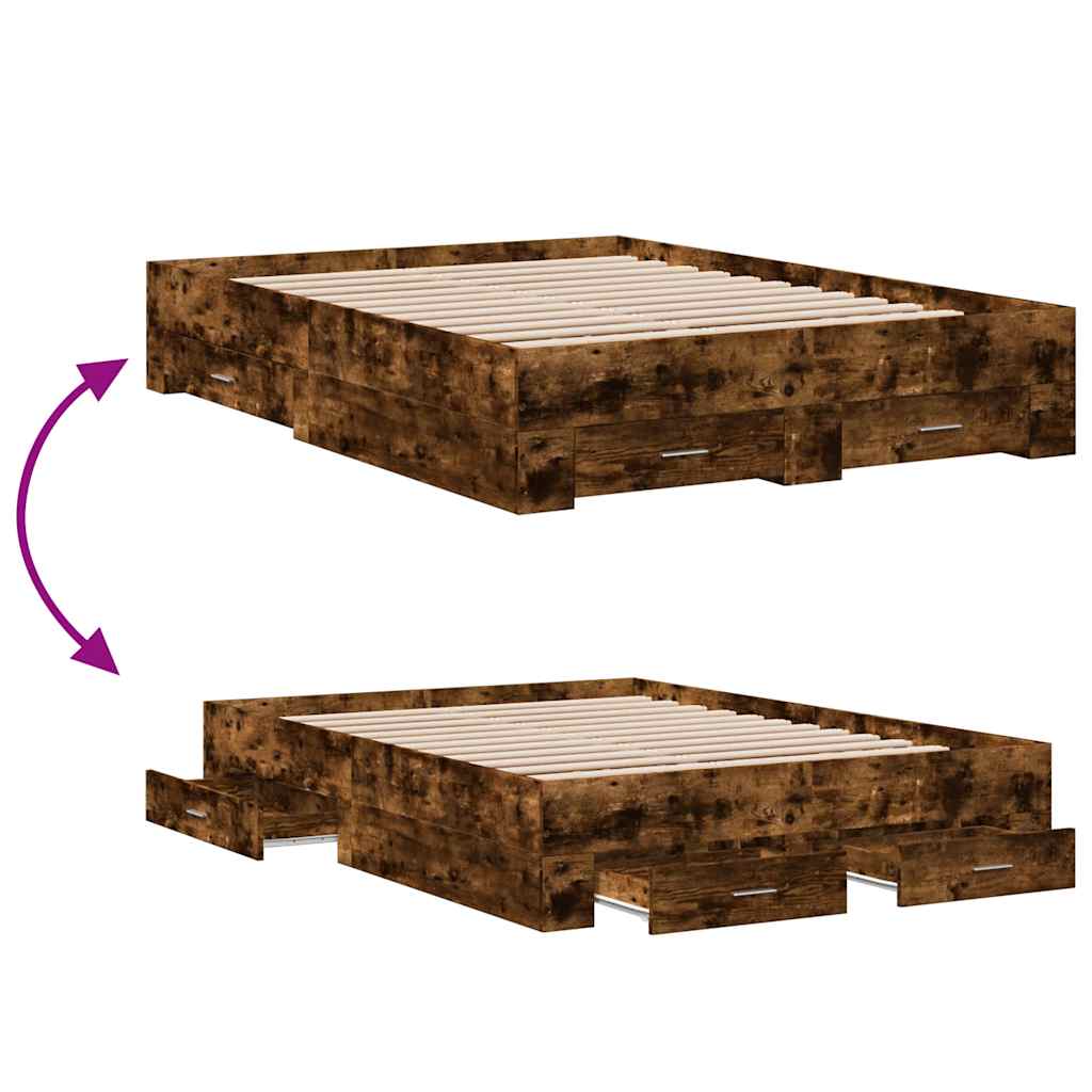 Modern Wooden Double Size 135cm Bed Frame Base With Storage Drawers Wood Beds