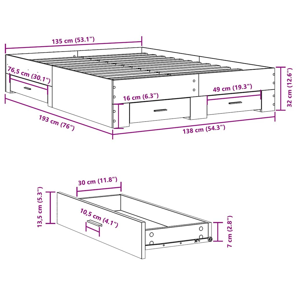 Modern Wooden Double Size 135cm Bed Frame Base With Storage Drawers Wood Beds