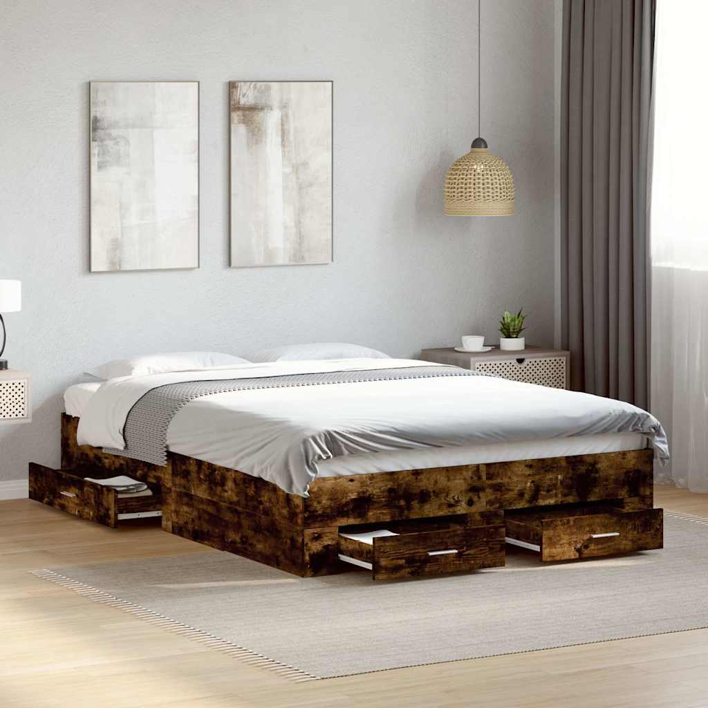 Modern Wooden Double Size 135cm Bed Frame Base With Storage Drawers Wood Beds