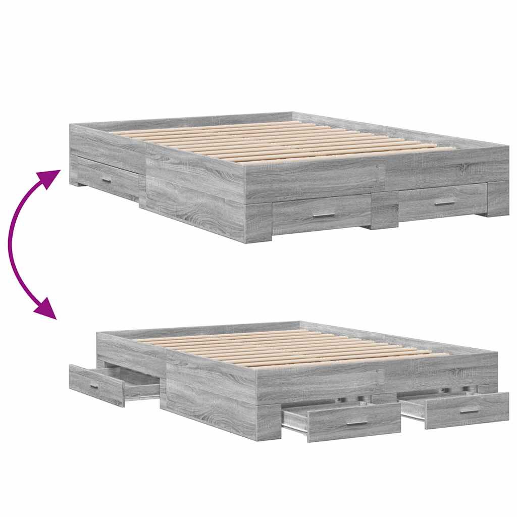 Modern Wooden Double Size 135cm Bed Frame Base With Storage Drawers Wood Beds