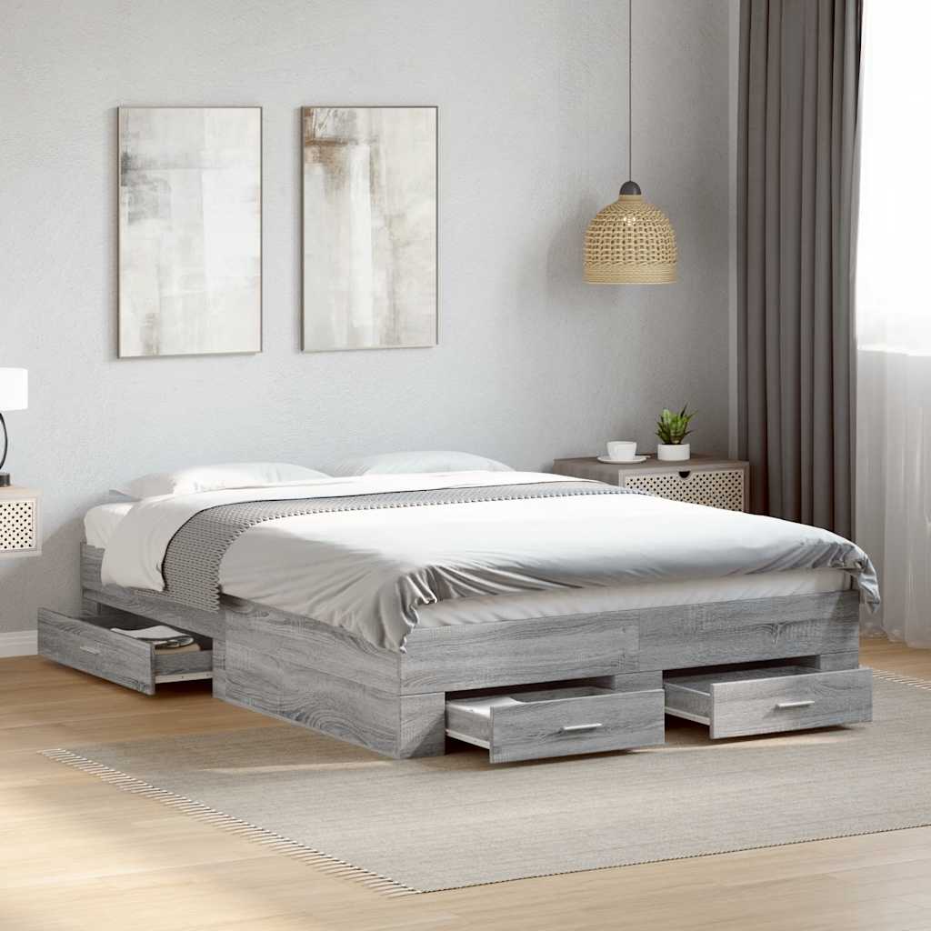 Modern Wooden Double Size 135cm Bed Frame Base With Storage Drawers Wood Beds